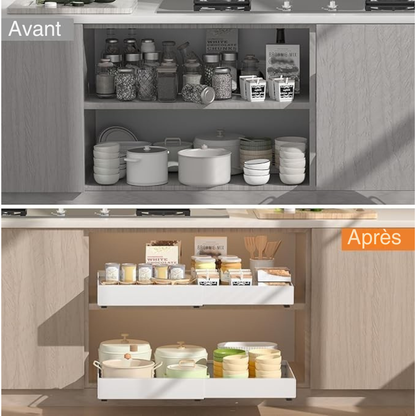 Organisateur d’Armoire Coulissant Ordomia – Tiroir Extractible Extensible Sans Perçage avec Adhésif pour Cuisine & Salle de Bain