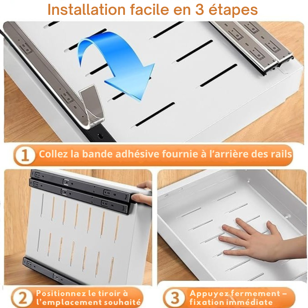 Organisateur d’Armoire Coulissant Ordomia – Tiroir Extractible Extensible Sans Perçage avec Adhésif pour Cuisine & Salle de Bain