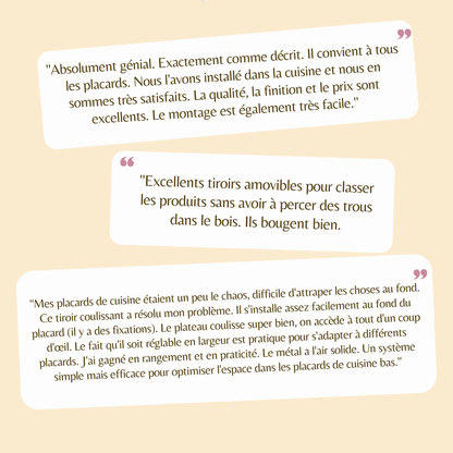 Organisateur d’Armoire Coulissant Ordomia – Tiroir Extractible Extensible Sans Perçage avec Adhésif pour Cuisine & Salle de Bain